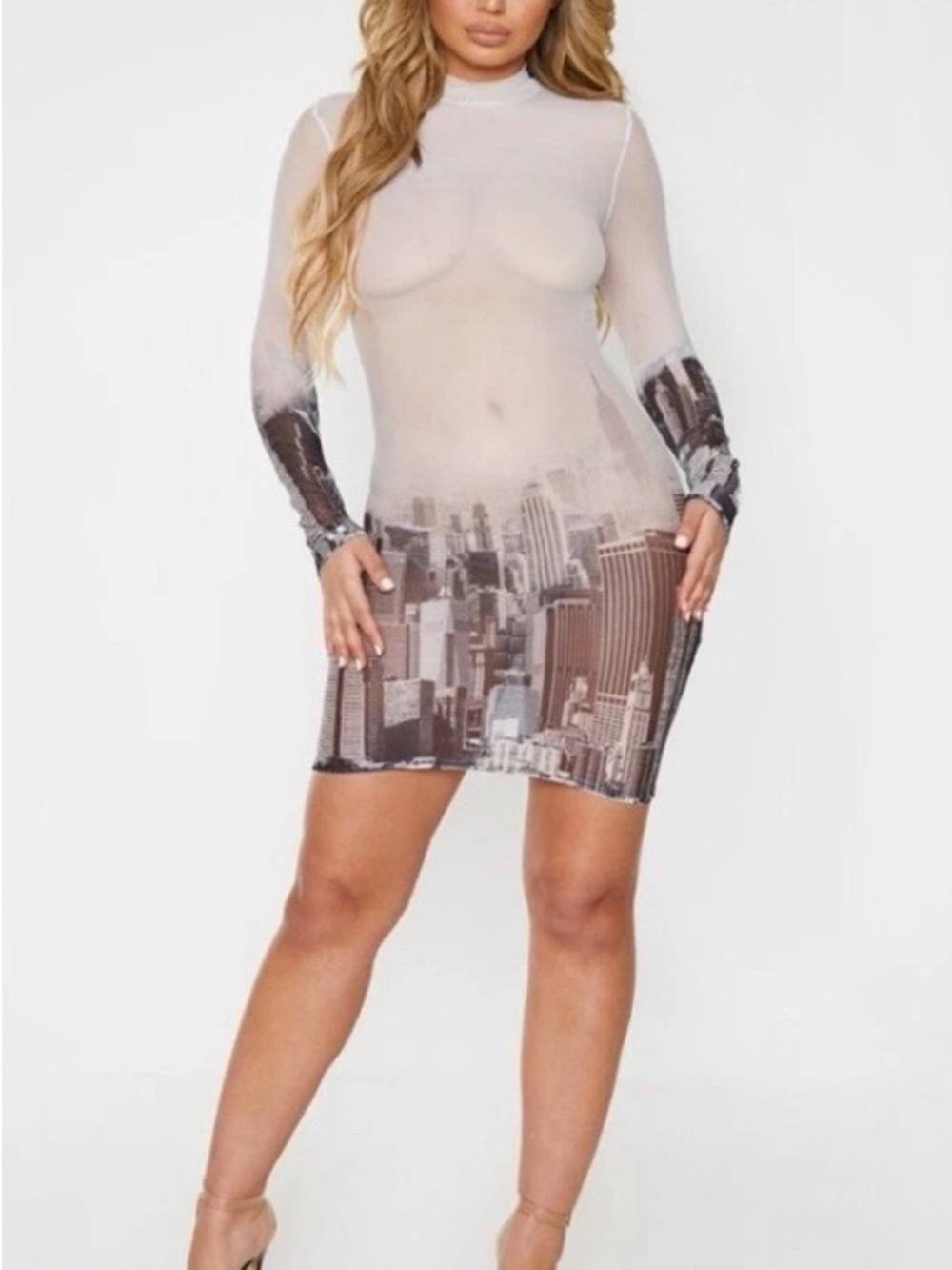Pretty Little Things Mesh NYC Print  Bodycon Dress Size 8, NWT